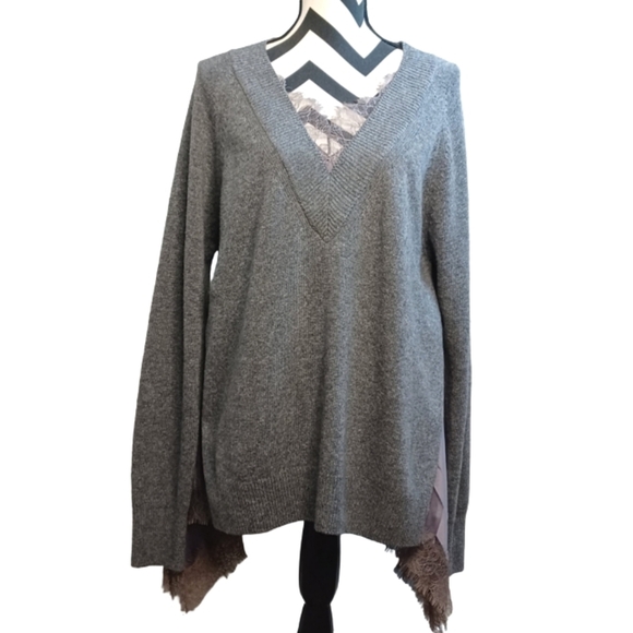 Goen J. Wool Cashmere Blend Lace Satin Contrast Sides...